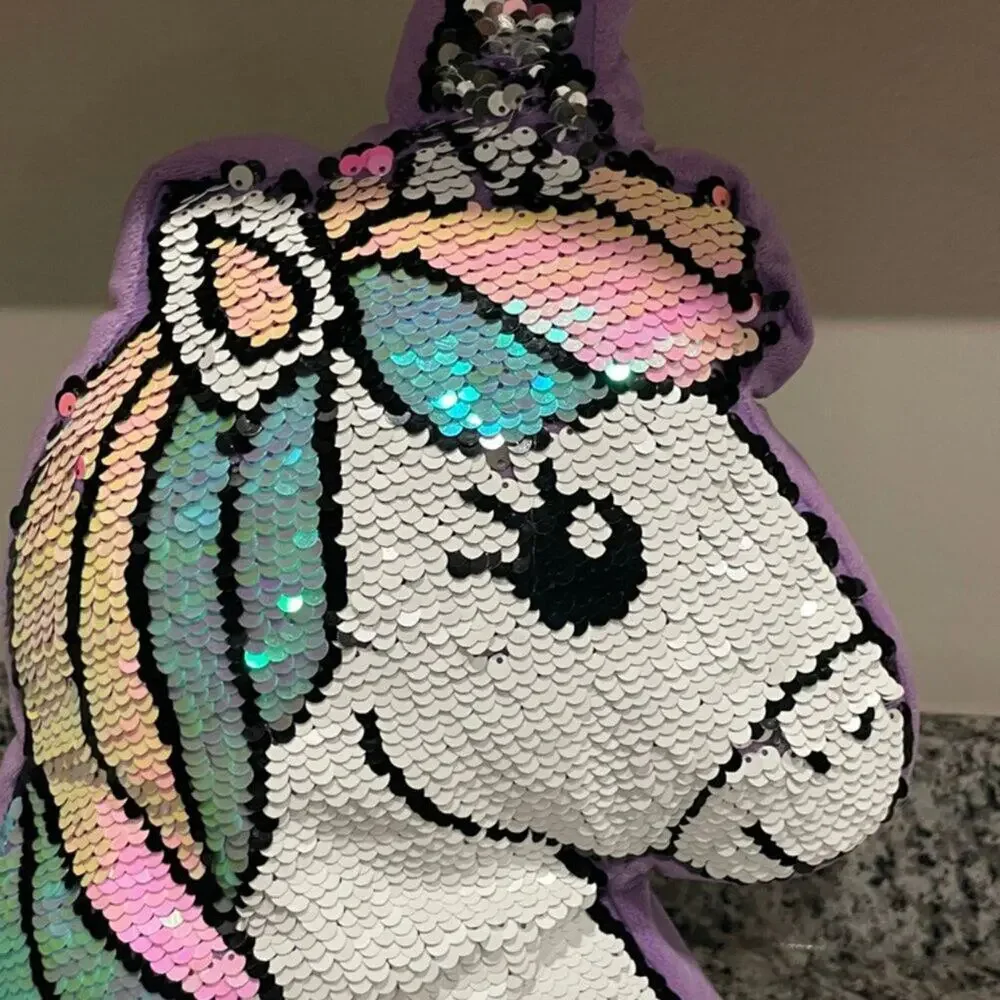 UNICORN PILLOW SEQUIN RAINBOW 16.5’ SOFT PLUSH DECORATIVE KAWAII COLLECTIBLE
